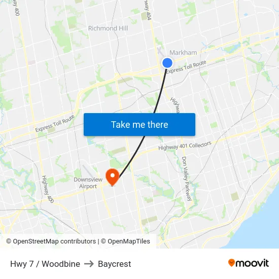 Hwy 7 / Woodbine to Baycrest map