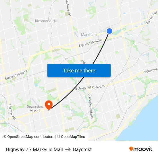 Highway 7 / Markville Mall to Baycrest map