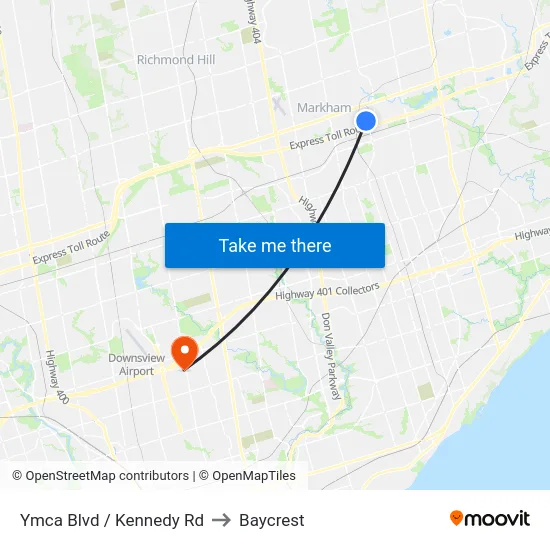 Ymca Blvd / Kennedy Rd to Baycrest map