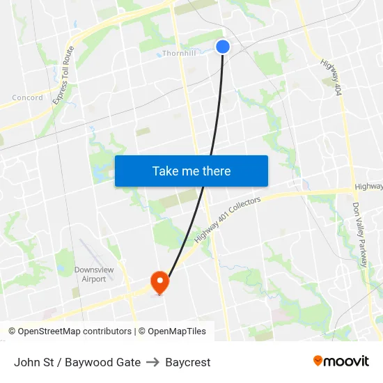 John St / Baywood Gate to Baycrest map