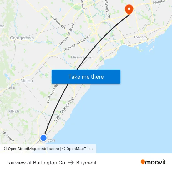 Fairview at Burlington Go to Baycrest map