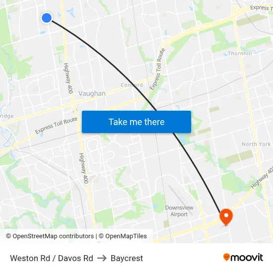 Weston Rd / Davos Rd to Baycrest map