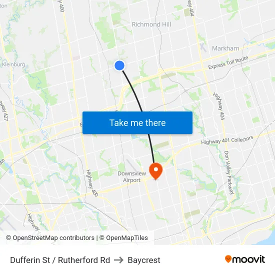 Dufferin St / Rutherford Rd to Baycrest map