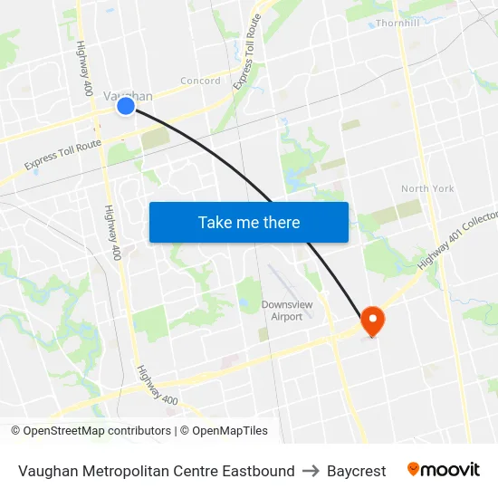 Vaughan Metropolitan Centre Eastbound to Baycrest map