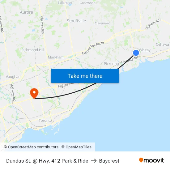 Dundas St. @ Hwy. 412 Park & Ride to Baycrest map