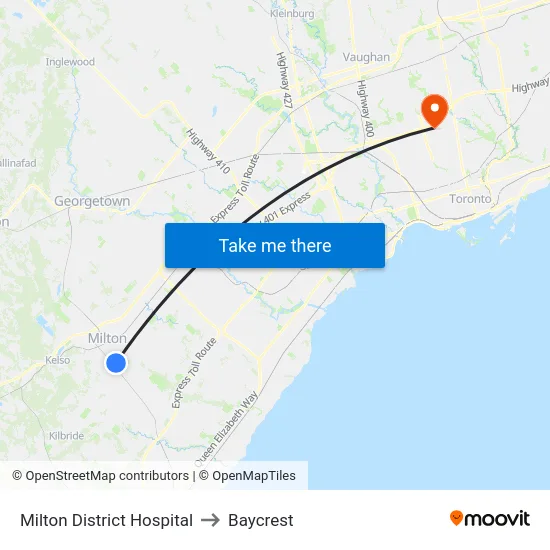Milton District Hospital to Baycrest map