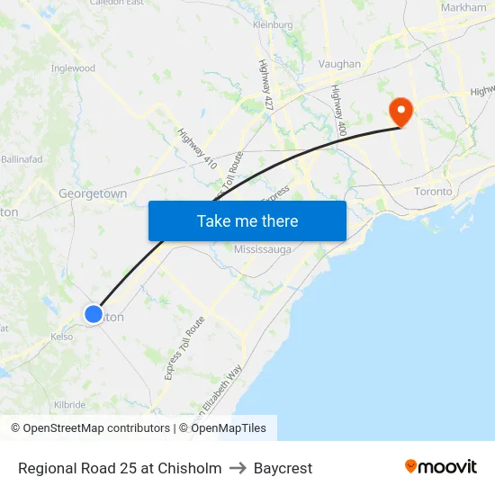 Regional Road 25 at Chisholm to Baycrest map