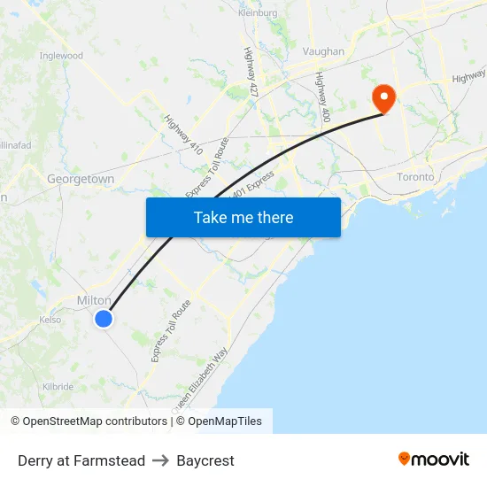 Derry at Farmstead to Baycrest map