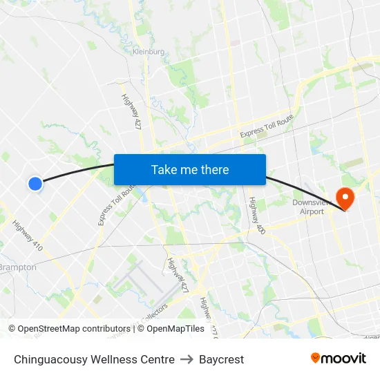 Chinguacousy Wellness Centre to Baycrest map