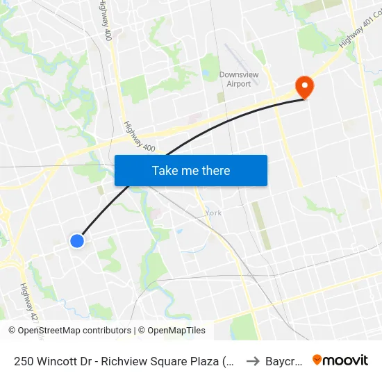250 Wincott Dr - Richview Square Plaza (Rexall) to Baycrest map