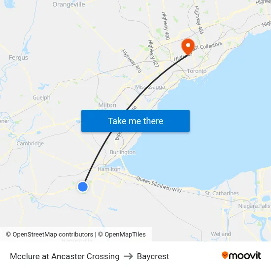 Mcclure at Ancaster Crossing to Baycrest map