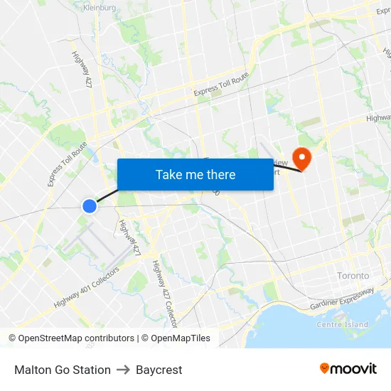 Malton Go Station to Baycrest map