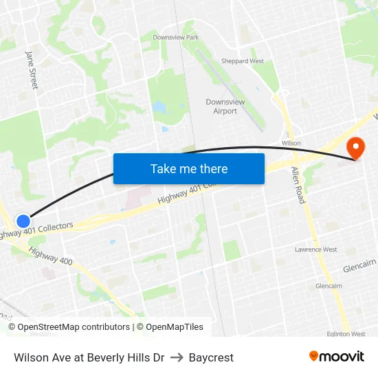 Wilson Ave at Beverly Hills Dr to Baycrest map