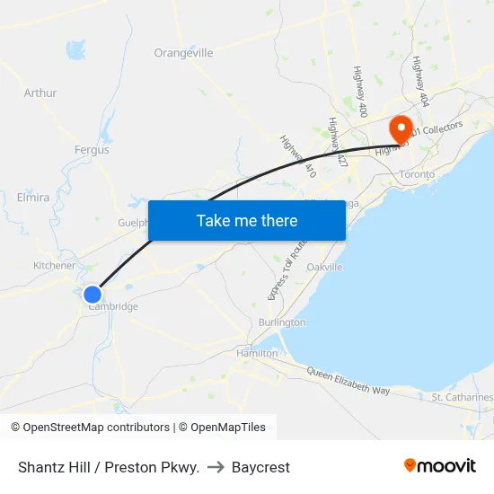 Shantz Hill / Preston Pkwy. to Baycrest map