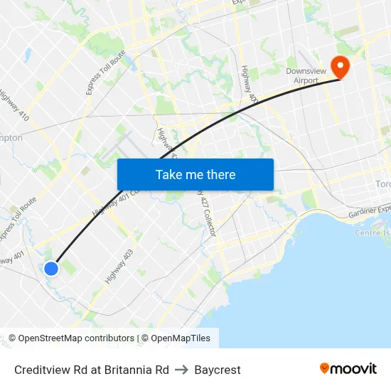 Creditview Rd at Britannia Rd to Baycrest map