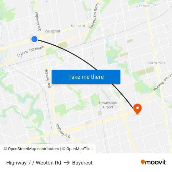 Highway 7 / Weston Rd to Baycrest map