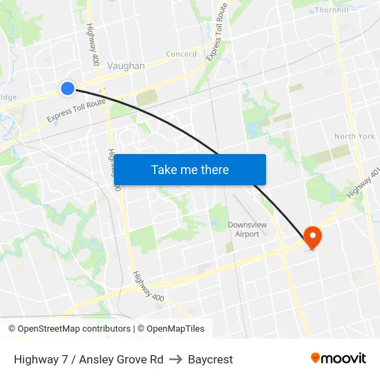 Highway 7 / Ansley Grove Rd to Baycrest map