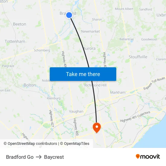 Bradford Go to Baycrest map
