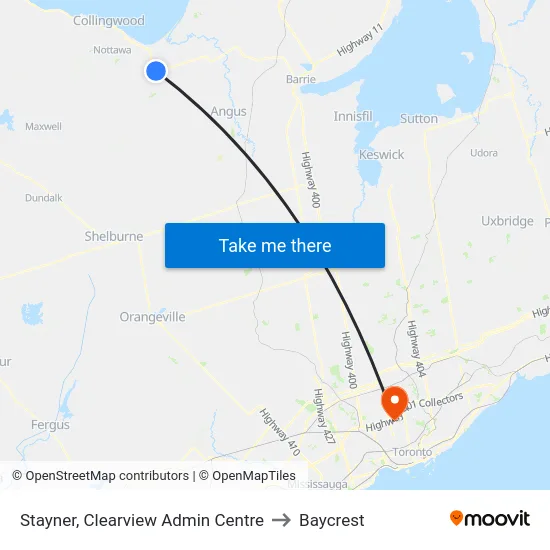 Stayner, Clearview Admin Centre to Baycrest map