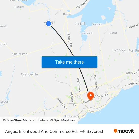 Angus, Brentwood And Commerce Rd. to Baycrest map