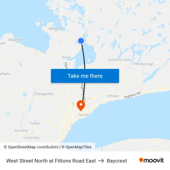 West Street North at Fittons Road East to Baycrest map