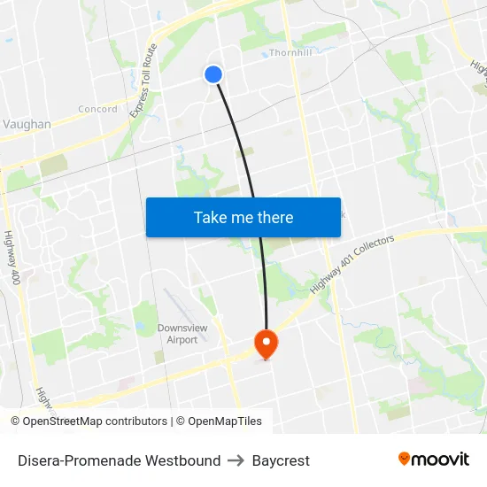 Disera-Promenade Westbound to Baycrest map