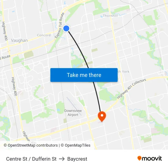 Centre St / Dufferin St to Baycrest map