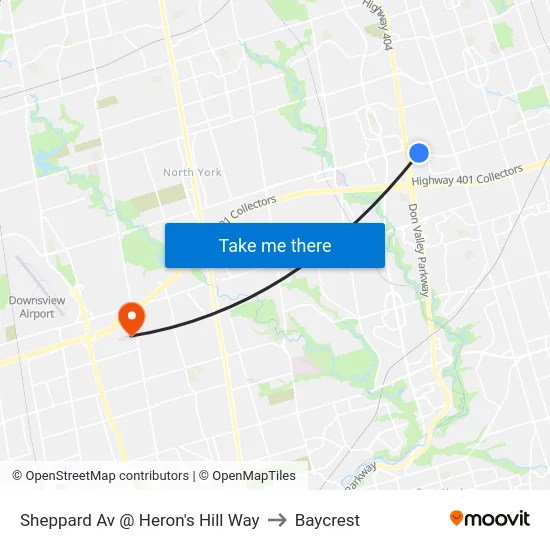 Sheppard Av @ Heron's Hill Way to Baycrest map