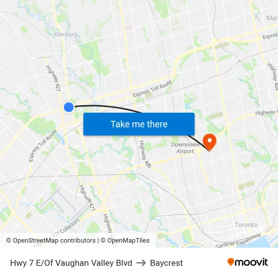 Hwy 7 E/Of Vaughan Valley Blvd to Baycrest map
