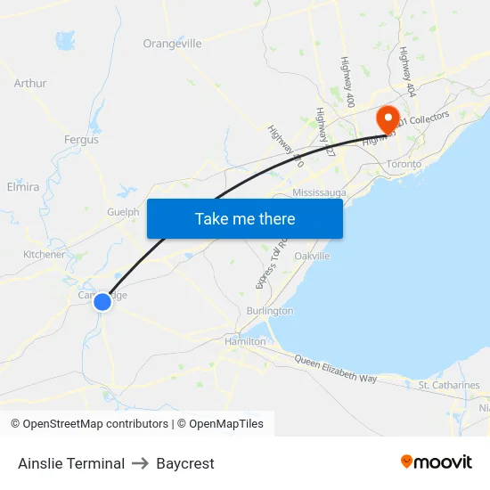 Ainslie Terminal to Baycrest map