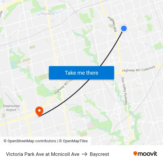 Victoria Park Ave at Mcnicoll Ave to Baycrest map