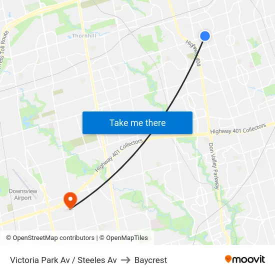 Victoria Park Av / Steeles Av to Baycrest map