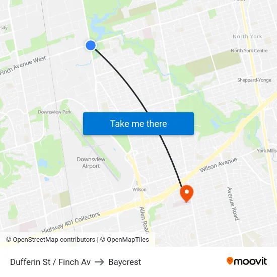 Dufferin St / Finch Av to Baycrest map