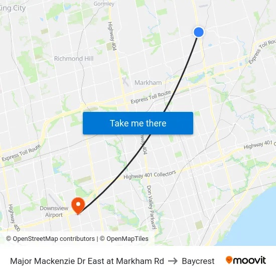 Major Mackenzie Dr East at Markham Rd to Baycrest map