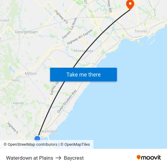 Waterdown at Plains to Baycrest map