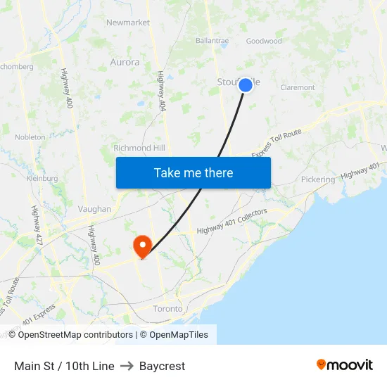 Main St / 10th Line to Baycrest map