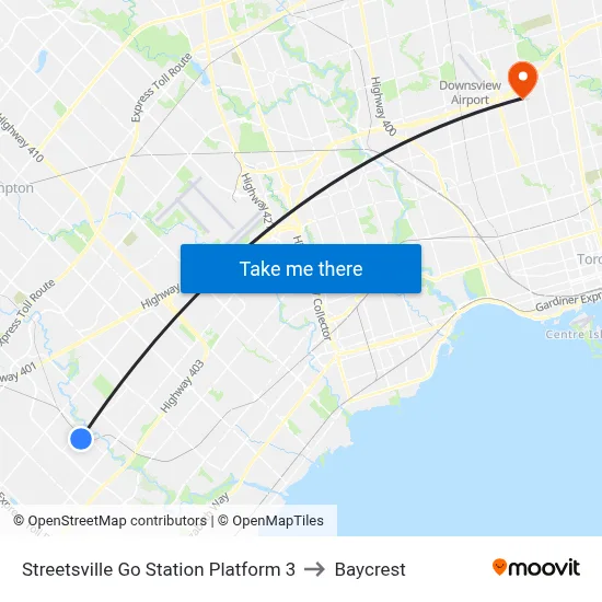 Streetsville Go Station Platform 3 to Baycrest map