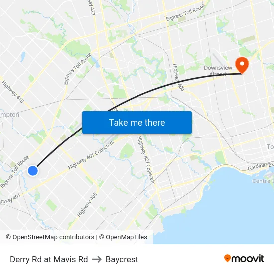 Derry Rd at Mavis Rd to Baycrest map