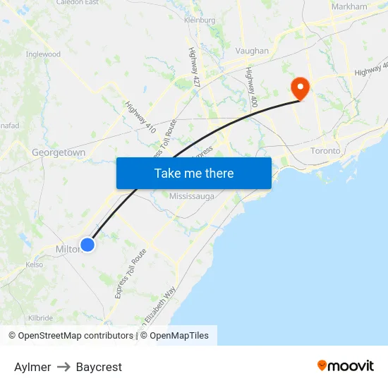 Aylmer to Baycrest map