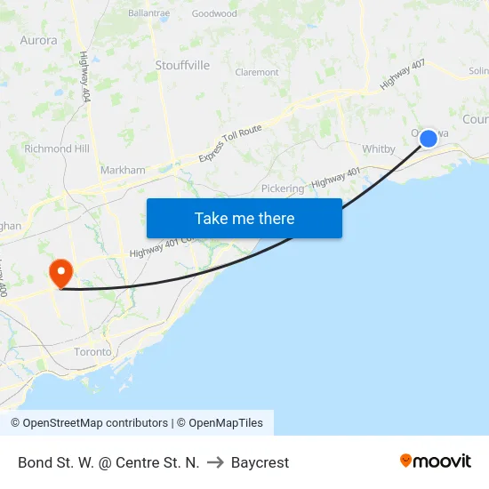 Bond St. W. @ Centre St. N. to Baycrest map