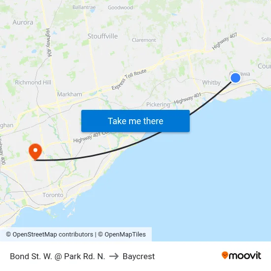 Bond St. W. @ Park Rd. N. to Baycrest map