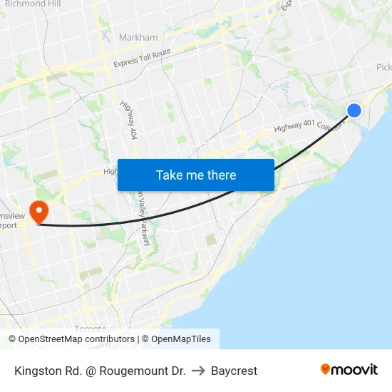 Kingston Rd. @ Rougemount Dr. to Baycrest map