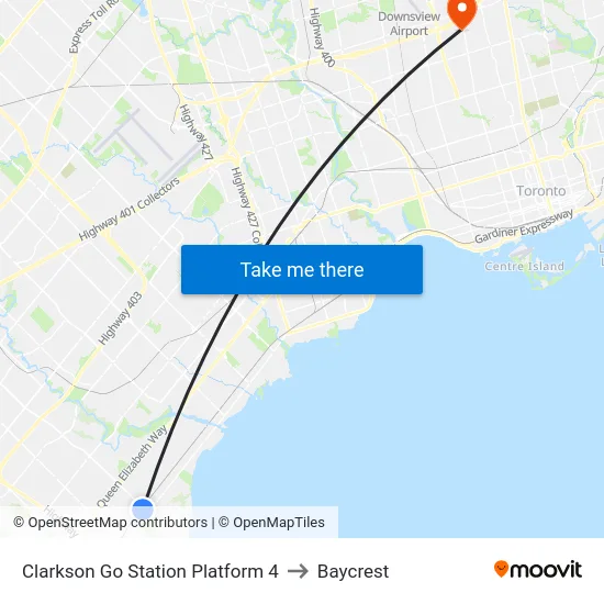Clarkson Go Station Platform 4 to Baycrest map