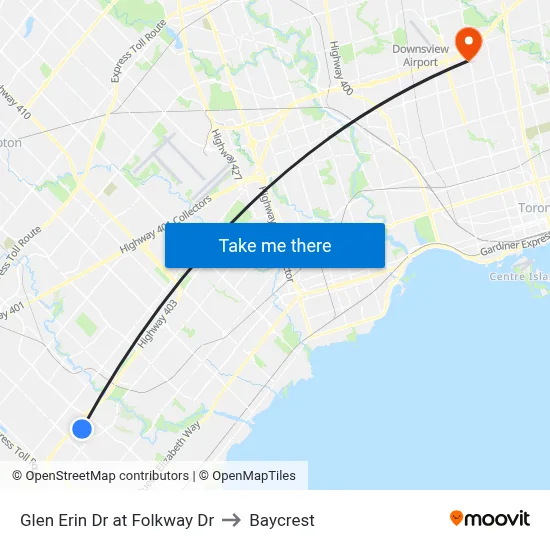 Glen Erin Dr at Folkway Dr to Baycrest map