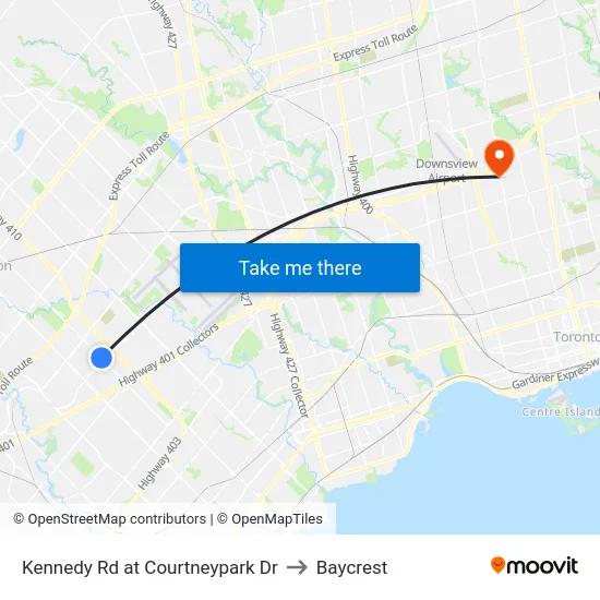 Kennedy Rd at Courtneypark Dr to Baycrest map