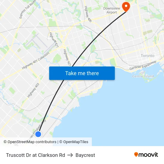 Truscott Dr at Clarkson Rd to Baycrest map