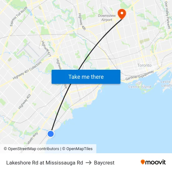 Lakeshore Rd at Mississauga Rd to Baycrest map