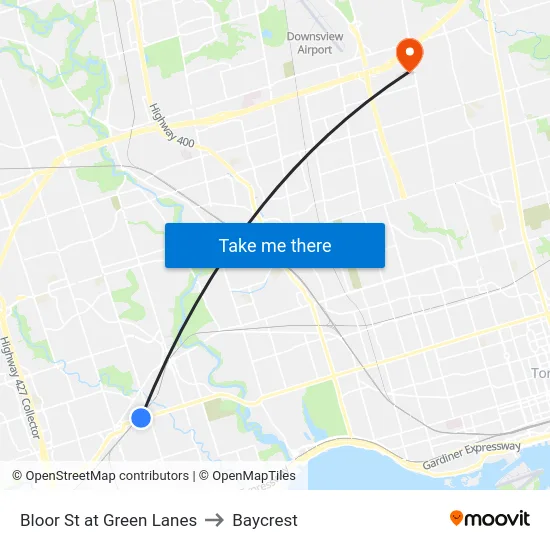 Bloor St at Green Lanes to Baycrest map