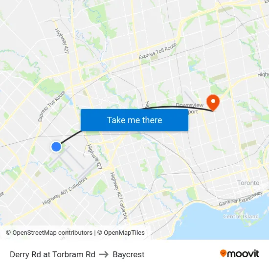 Derry Rd at Torbram Rd to Baycrest map