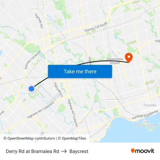 Derry Rd at Bramalea Rd to Baycrest map